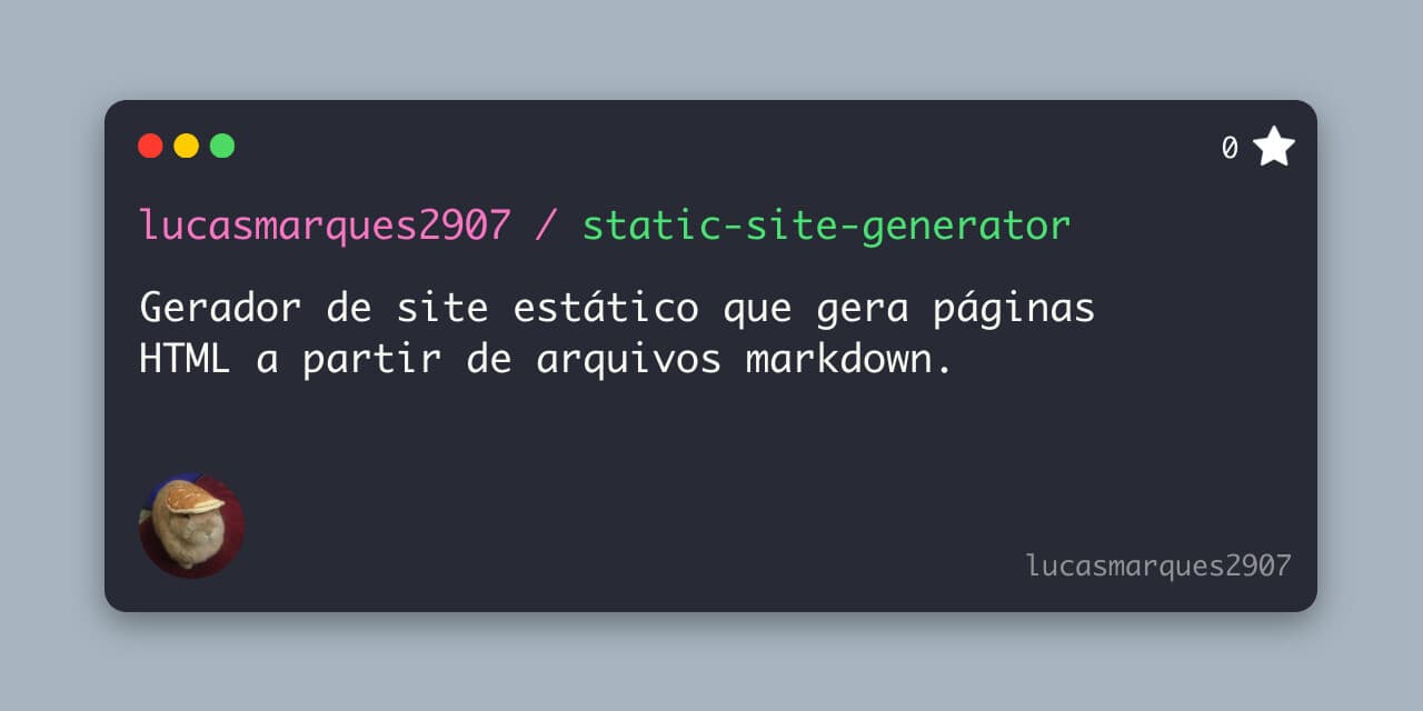 Preview do repositório static-site-generator no GitHub