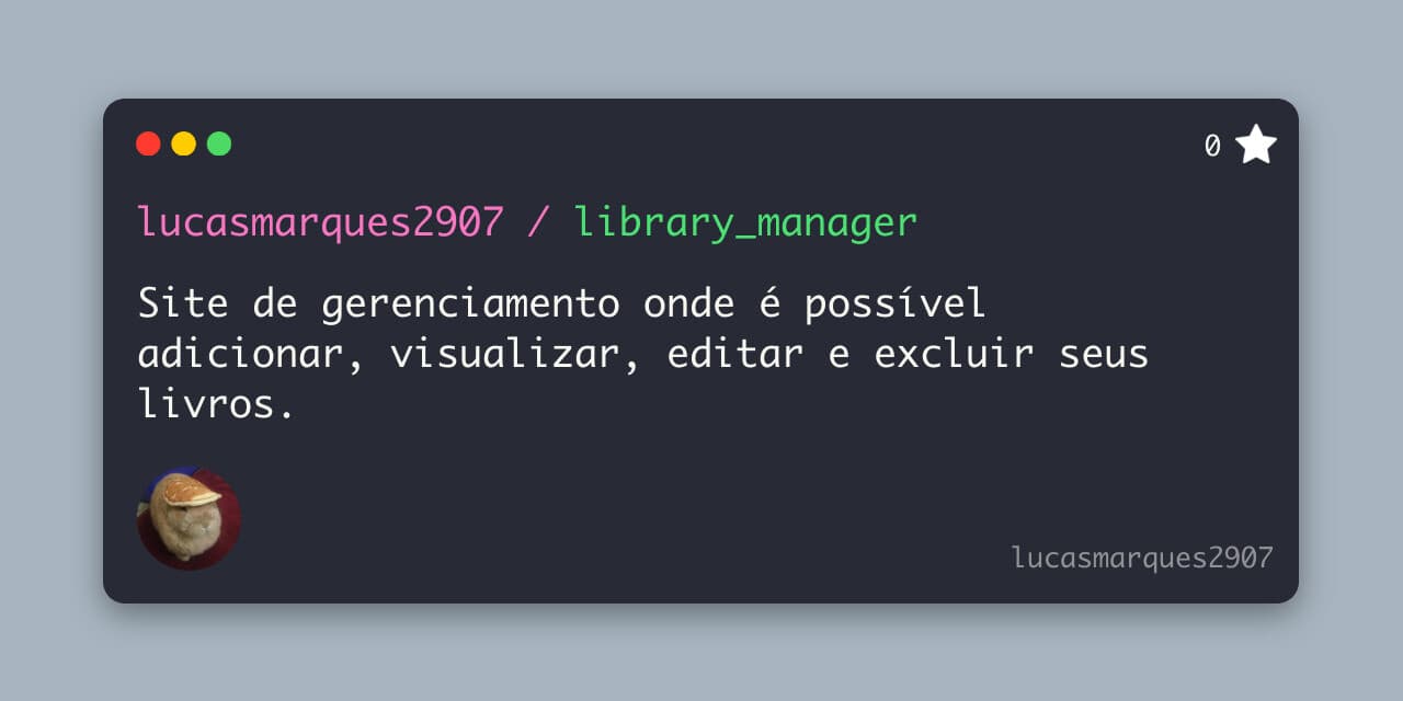 Preview do repositório library-manager no GitHub